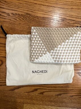 Naghedi White Woven Clutch Purse